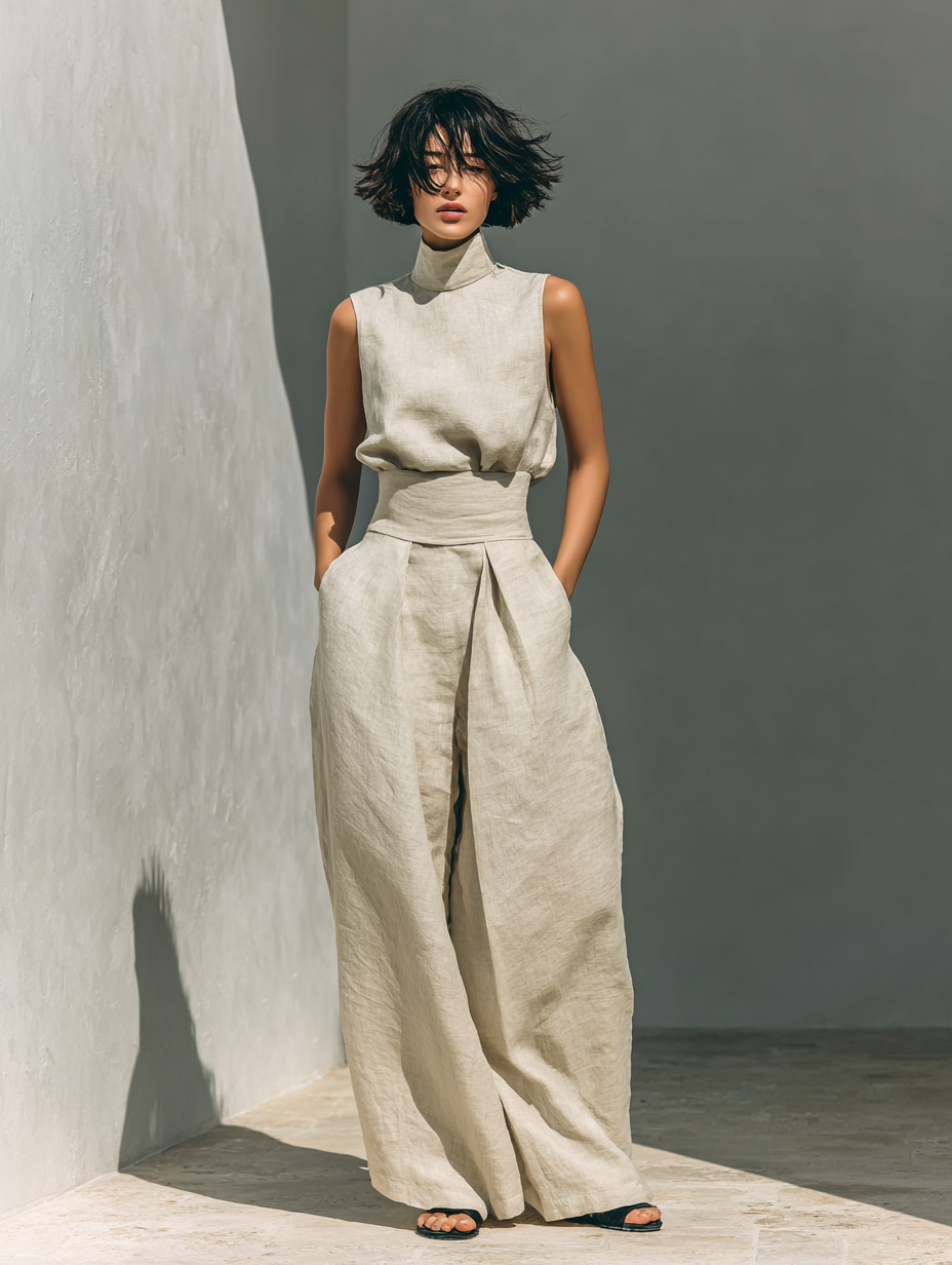 María™ | Conjunto con Top de Tirantes y Pantalón Ancho de Algodón y Lino