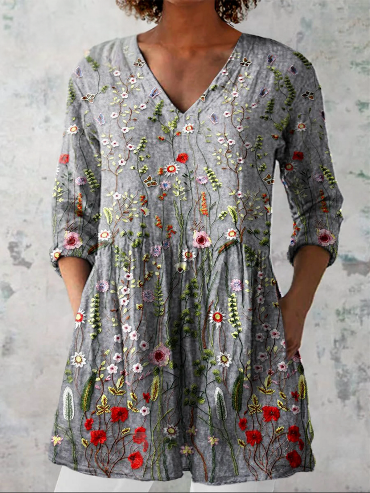María | Blusa larga de cuello en V