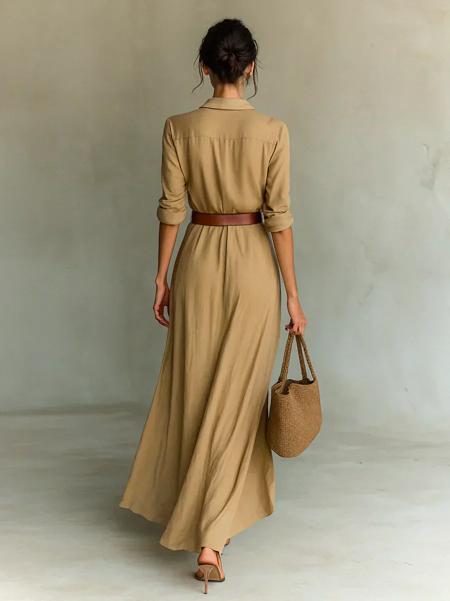 Camille™ | Vestido maxi con cuello y cinturón