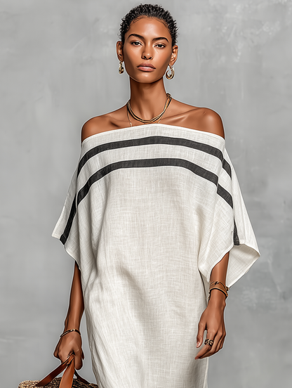 Vestido maxi de lino con hombros descubiertos