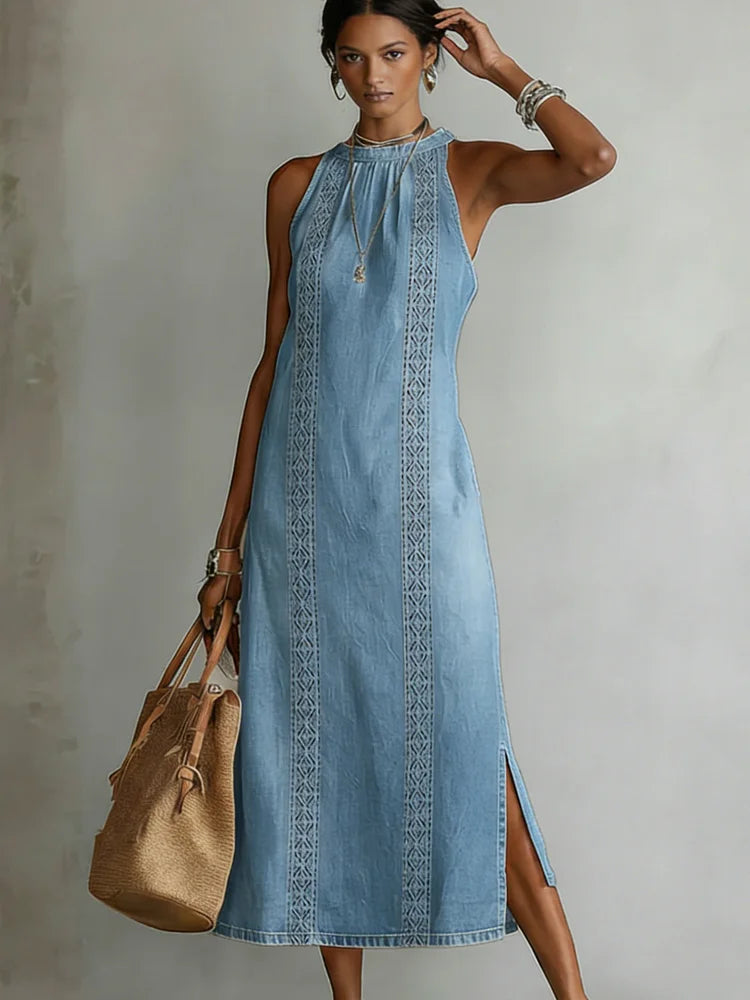 Julia | Vestido vaquero con detalles de encaje vintage