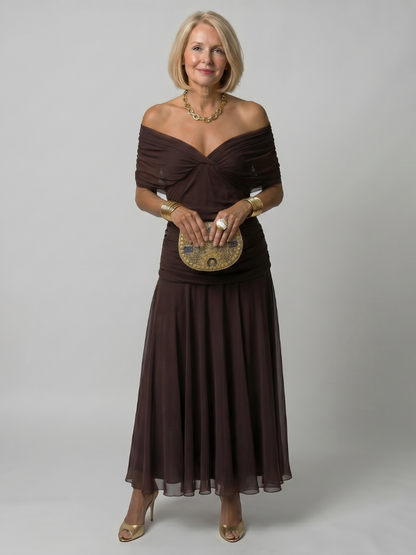 Calen | Vestido midi con hombros descubiertos