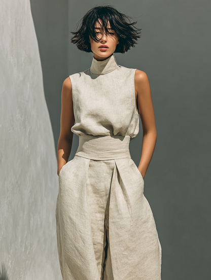 María™ | Conjunto con Top de Tirantes y Pantalón Ancho de Algodón y Lino