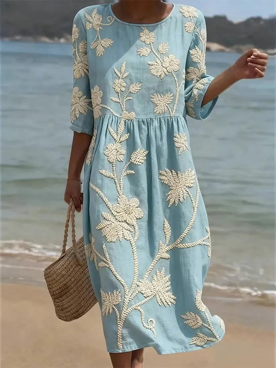 Carla | Vestido midi con estampado de plantas y flores
