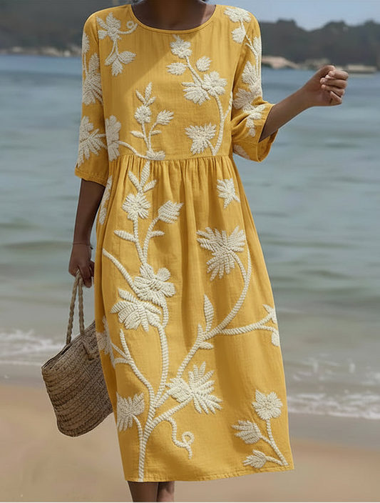 Eva | Vestido midi con estampado de plantas y flores