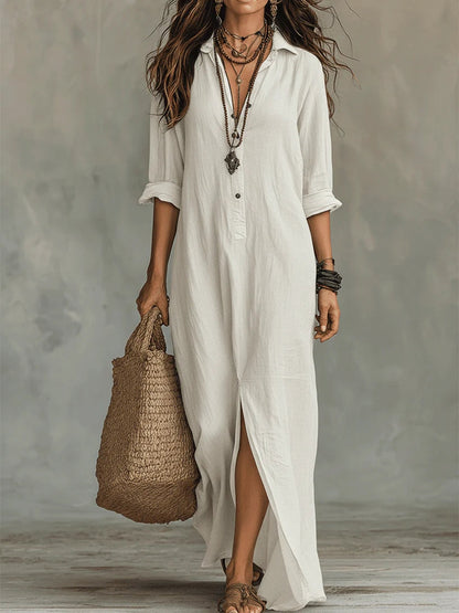 Soline™ | Vestido Maxi Negro Largo con Botones