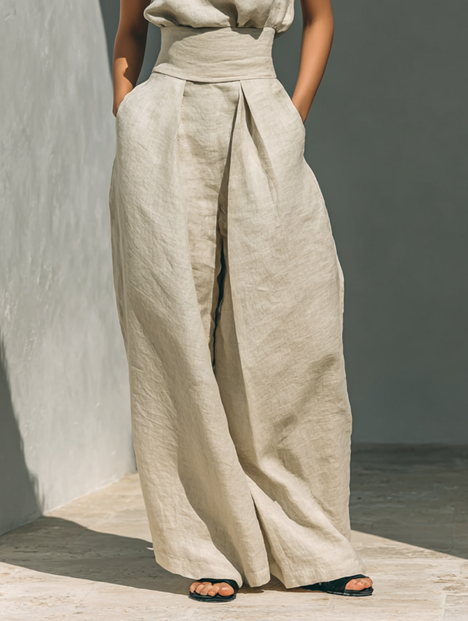 María™ | Conjunto con Top de Tirantes y Pantalón Ancho de Algodón y Lino