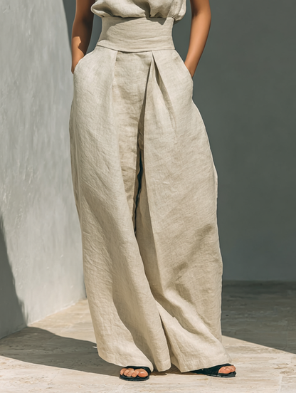 María™ | Conjunto con Top de Tirantes y Pantalón Ancho de Algodón y Lino