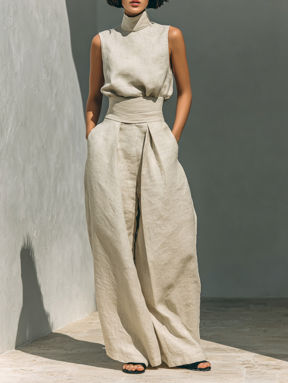 María™ | Conjunto con Top de Tirantes y Pantalón Ancho de Algodón y Lino