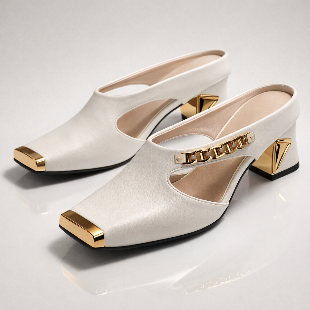Aurea Zapatos de Tacón Grueso Dorados