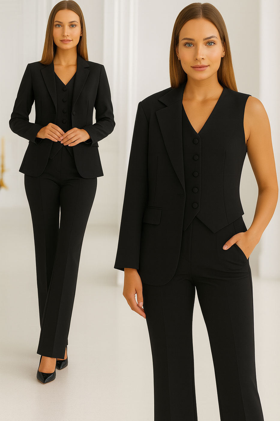 Traje curvy de mujer de 3 piezas con chaqueta, chaleco y pantalón en 6 colores