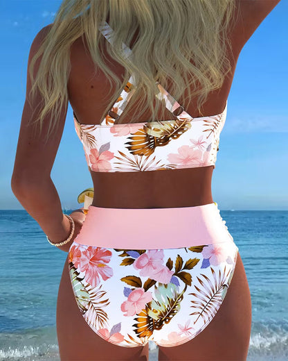 Bikini con estampado floral de contraste y abertura