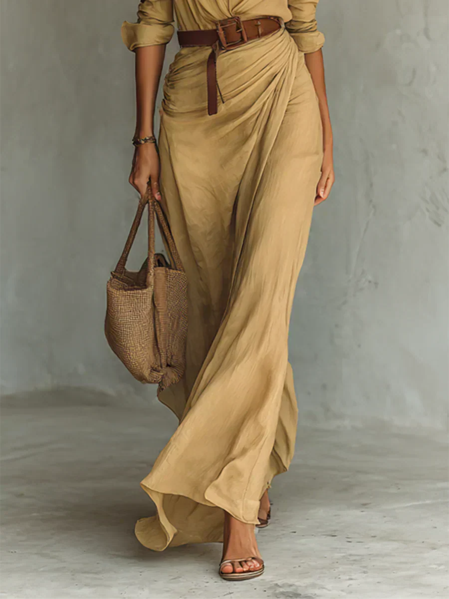 Camille™ | Vestido maxi con cuello y cinturón