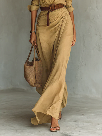 Camille™ | Vestido maxi con cuello y cinturón