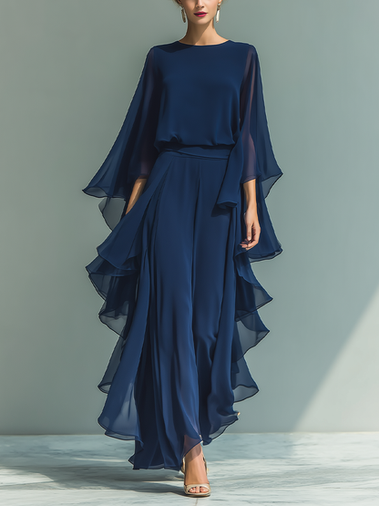 Conjunto azul marino de gasa con volantes
