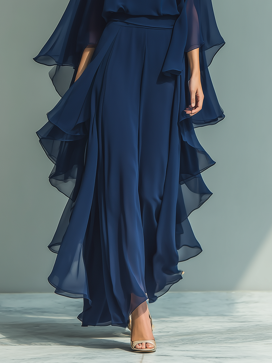 Conjunto azul marino de gasa con volantes
