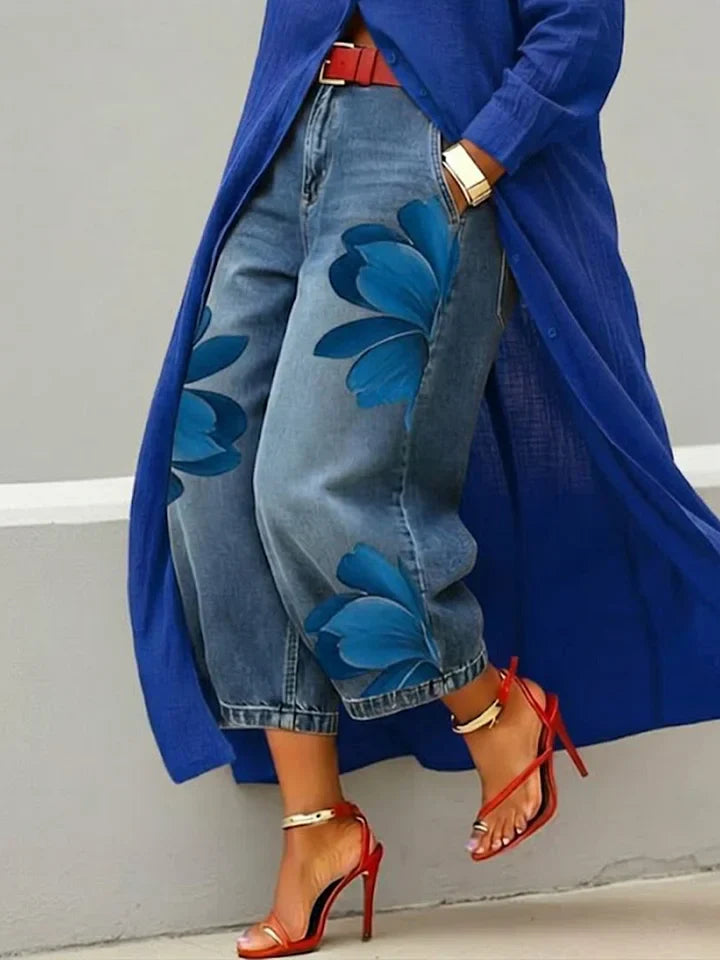 Maria | Conjunto Camisa Larga y Jeans Florales