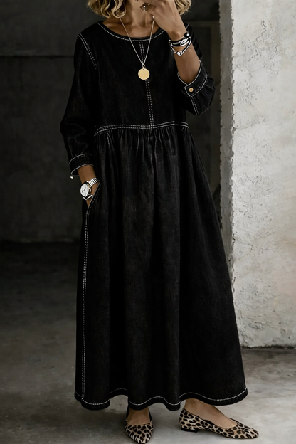 Melisa | Vestido vaquero de cuello redondo y manga larga