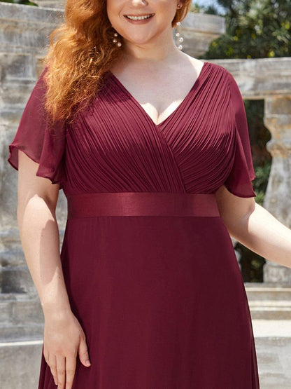 MONICA | Vestido largo de dama de honor con cintura imperio y mangas cortas fluidas