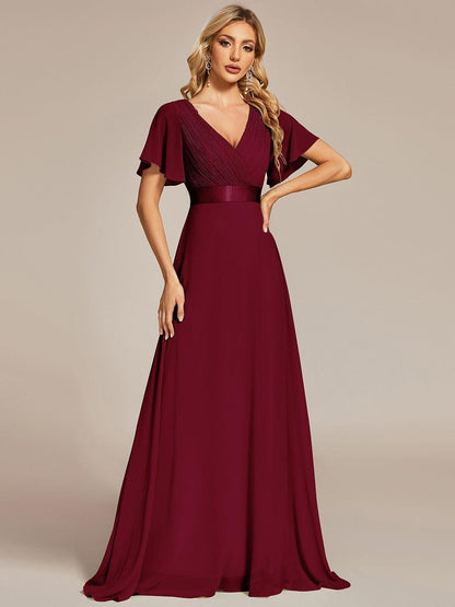 MONICA | Vestido largo de dama de honor con cintura imperio y mangas cortas fluidas