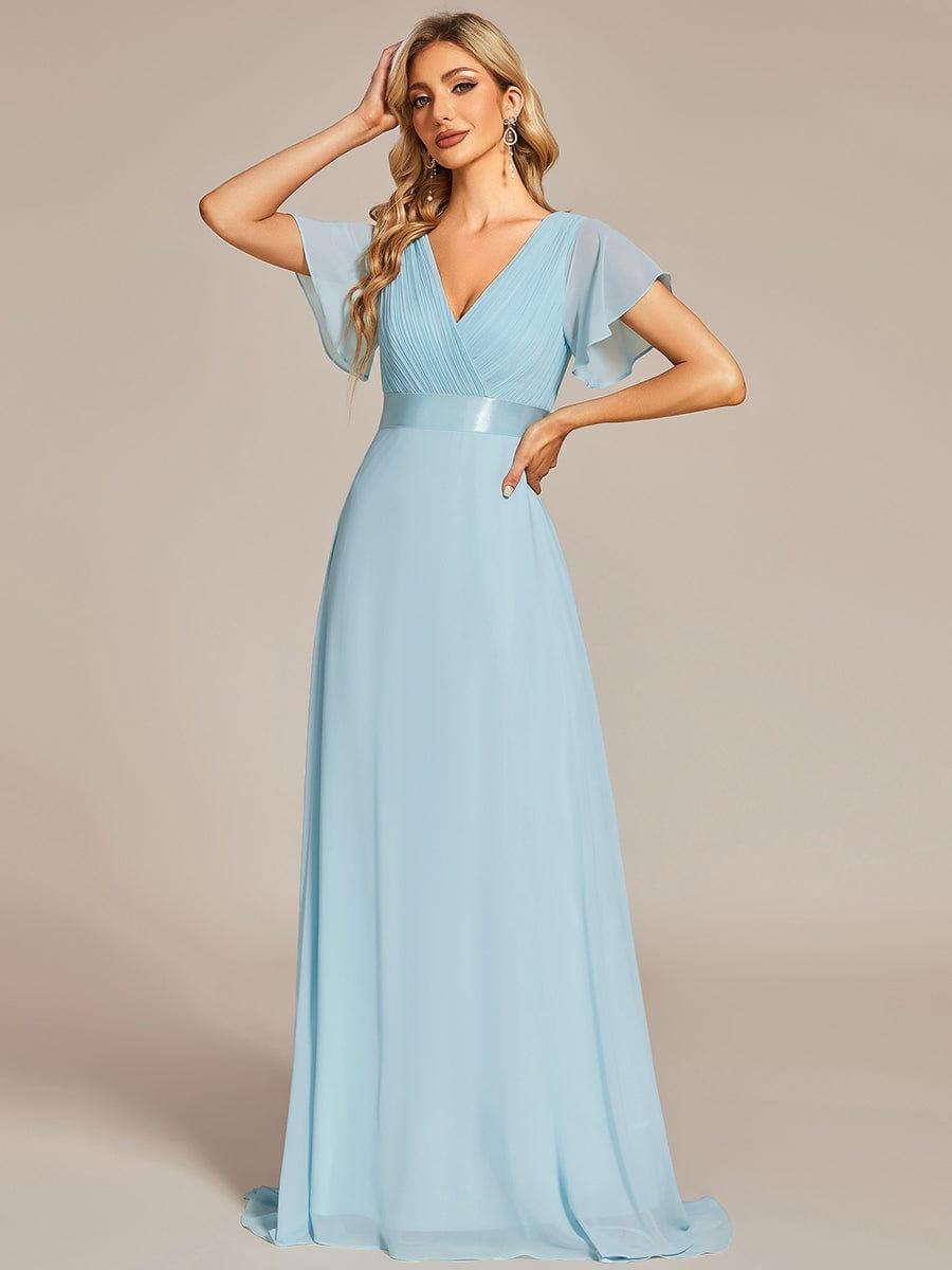 MONICA | Vestido largo de dama de honor con cintura imperio y mangas cortas fluidas