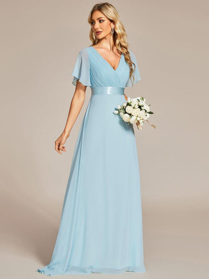 MONICA | Vestido largo de dama de honor con cintura imperio y mangas cortas fluidas