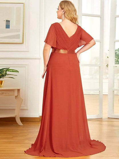 MONICA | Vestido largo de dama de honor con cintura imperio y mangas cortas fluidas