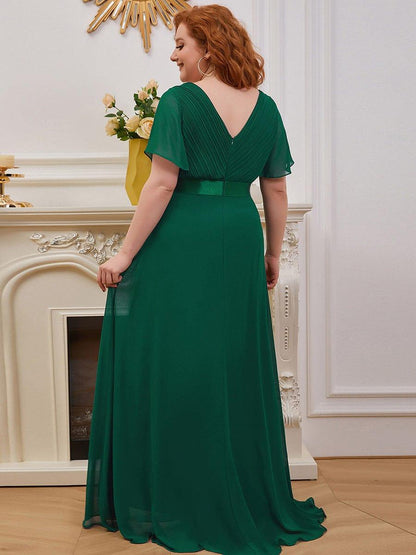 MONICA | Vestido largo de dama de honor con cintura imperio y mangas cortas fluidas