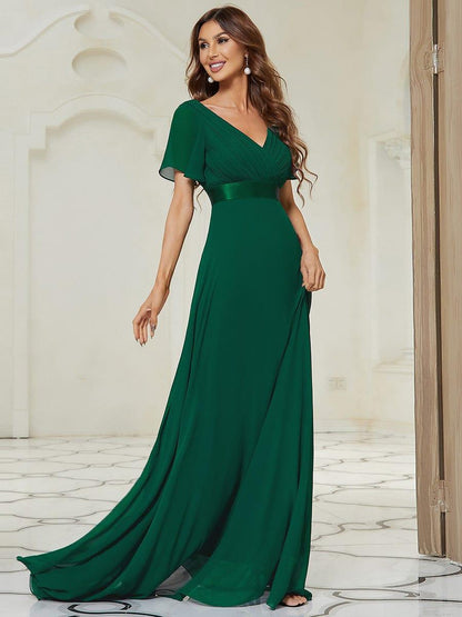 MONICA | Vestido largo de dama de honor con cintura imperio y mangas cortas fluidas
