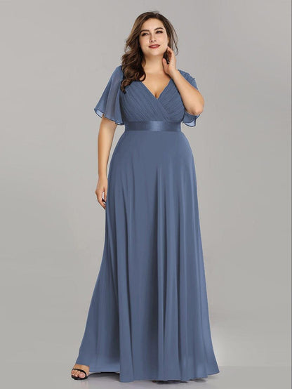 MONICA | Vestido largo de dama de honor con cintura imperio y mangas cortas fluidas