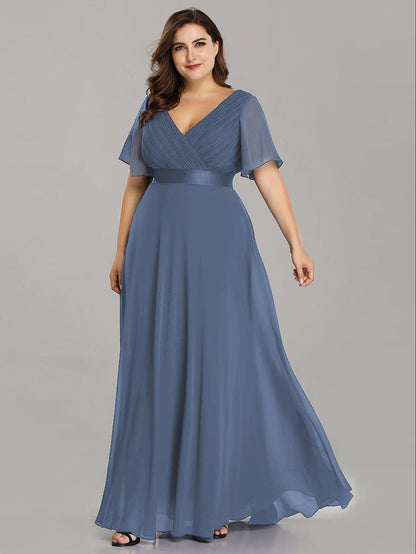 MONICA | Vestido largo de dama de honor con cintura imperio y mangas cortas fluidas