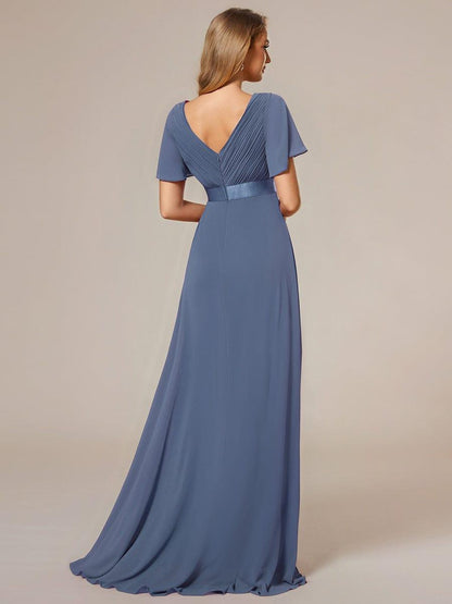 MONICA | Vestido largo de dama de honor con cintura imperio y mangas cortas fluidas