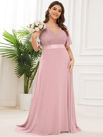MONICA | Vestido largo de dama de honor con cintura imperio y mangas cortas fluidas