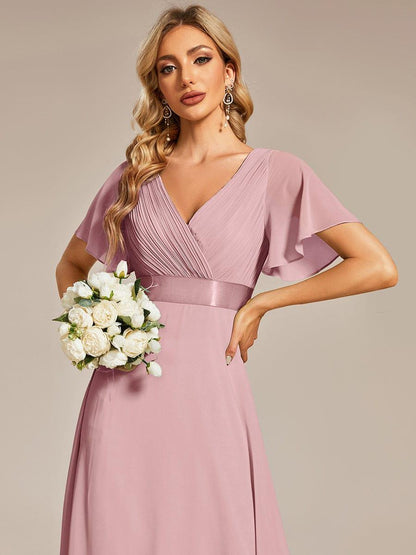 MONICA | Vestido largo de dama de honor con cintura imperio y mangas cortas fluidas