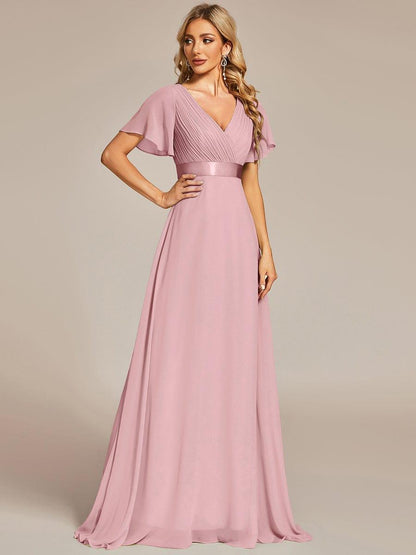 MONICA | Vestido largo de dama de honor con cintura imperio y mangas cortas fluidas
