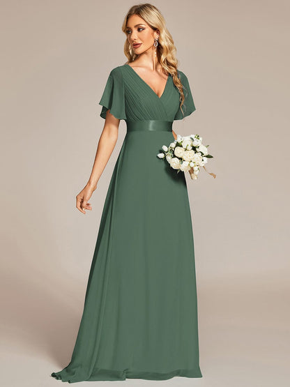 MONICA | Vestido largo de dama de honor con cintura imperio y mangas cortas fluidas