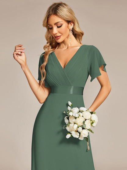 MONICA | Vestido largo de dama de honor con cintura imperio y mangas cortas fluidas