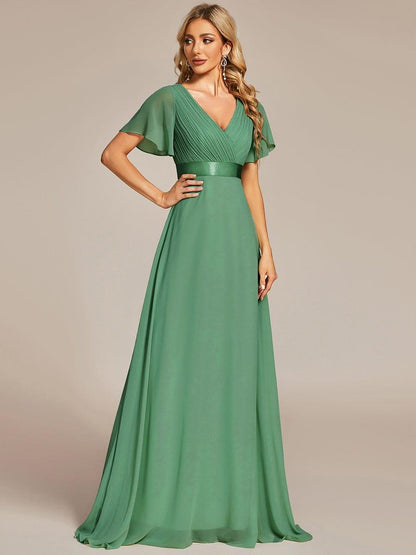 MONICA | Vestido largo de dama de honor con cintura imperio y mangas cortas fluidas