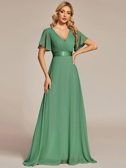 MONICA | Vestido largo de dama de honor con cintura imperio y mangas cortas fluidas