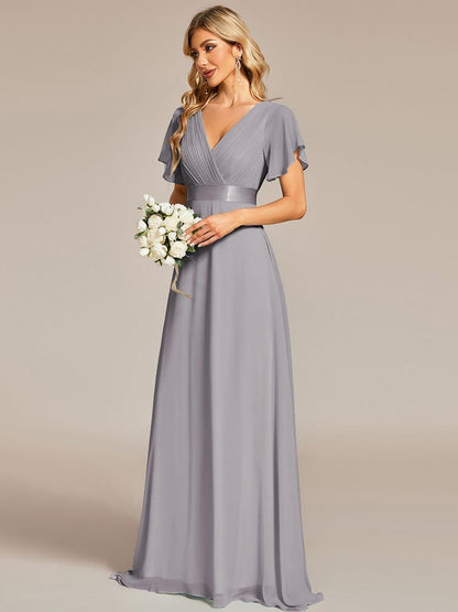 MONICA | Vestido largo de dama de honor con cintura imperio y mangas cortas fluidas