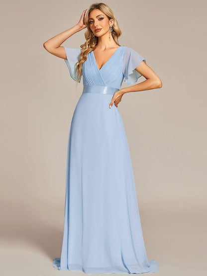 MONICA | Vestido largo de dama de honor con cintura imperio y mangas cortas fluidas
