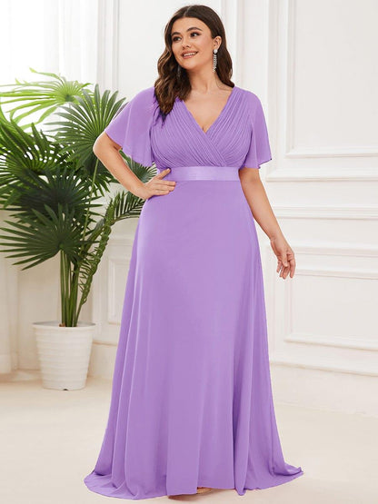 MONICA | Vestido largo de dama de honor con cintura imperio y mangas cortas fluidas