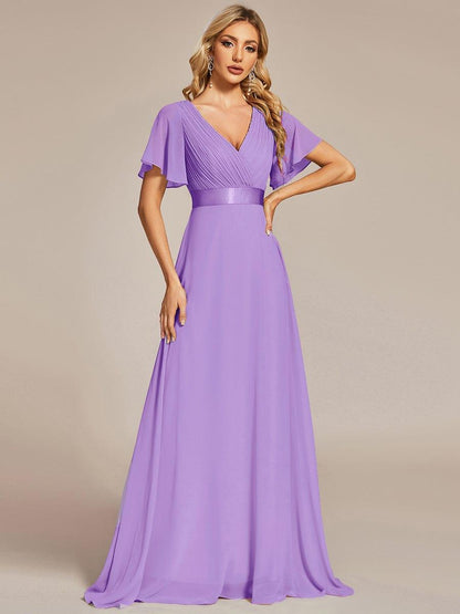 MONICA | Vestido largo de dama de honor con cintura imperio y mangas cortas fluidas