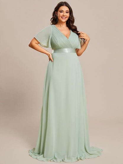 MONICA | Vestido largo de dama de honor con cintura imperio y mangas cortas fluidas