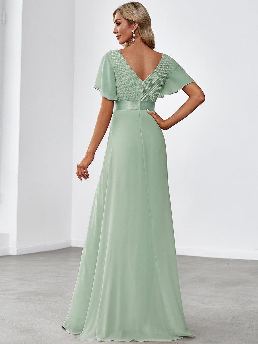 MONICA | Vestido largo de dama de honor con cintura imperio y mangas cortas fluidas