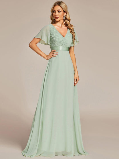 MONICA | Vestido largo de dama de honor con cintura imperio y mangas cortas fluidas