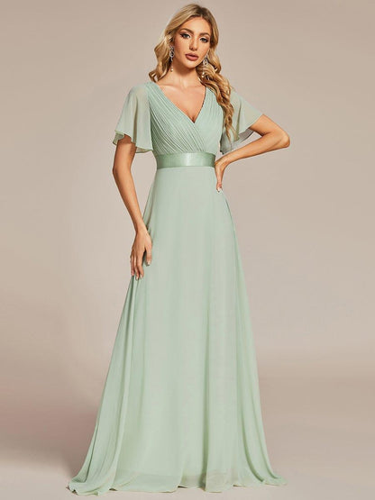 MONICA | Vestido largo de dama de honor con cintura imperio y mangas cortas fluidas