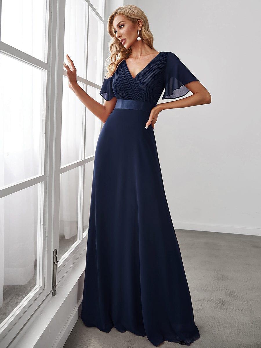 MONICA | Vestido largo de dama de honor con cintura imperio y mangas cortas fluidas