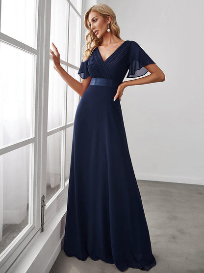 MONICA | Vestido largo de dama de honor con cintura imperio y mangas cortas fluidas