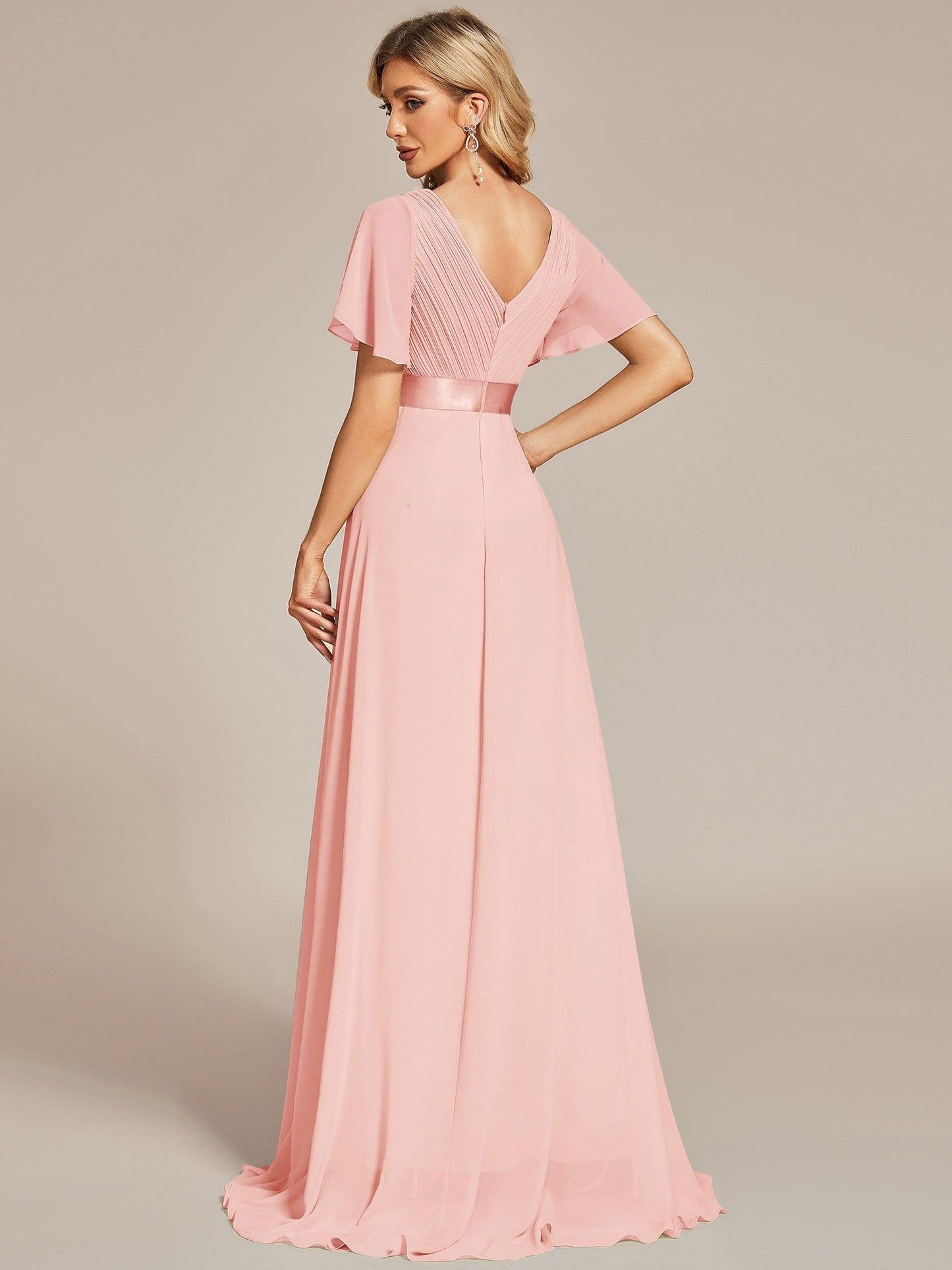 MONICA | Vestido largo de dama de honor con cintura imperio y mangas cortas fluidas